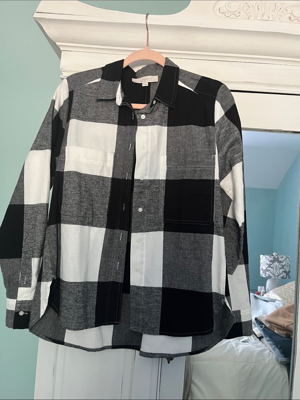 LOFT Black & White Buffalo Plaid Button-Down Shirt
